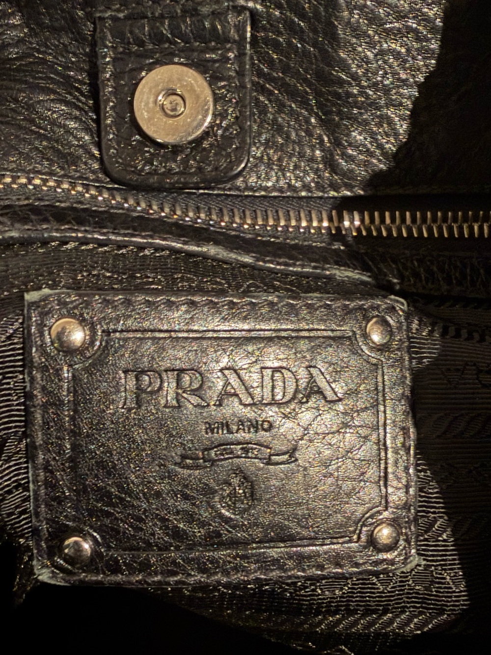 PRADA Black Pebbled Leather Shoulder Bag with Silver Hardware - Picture 13 of 15
